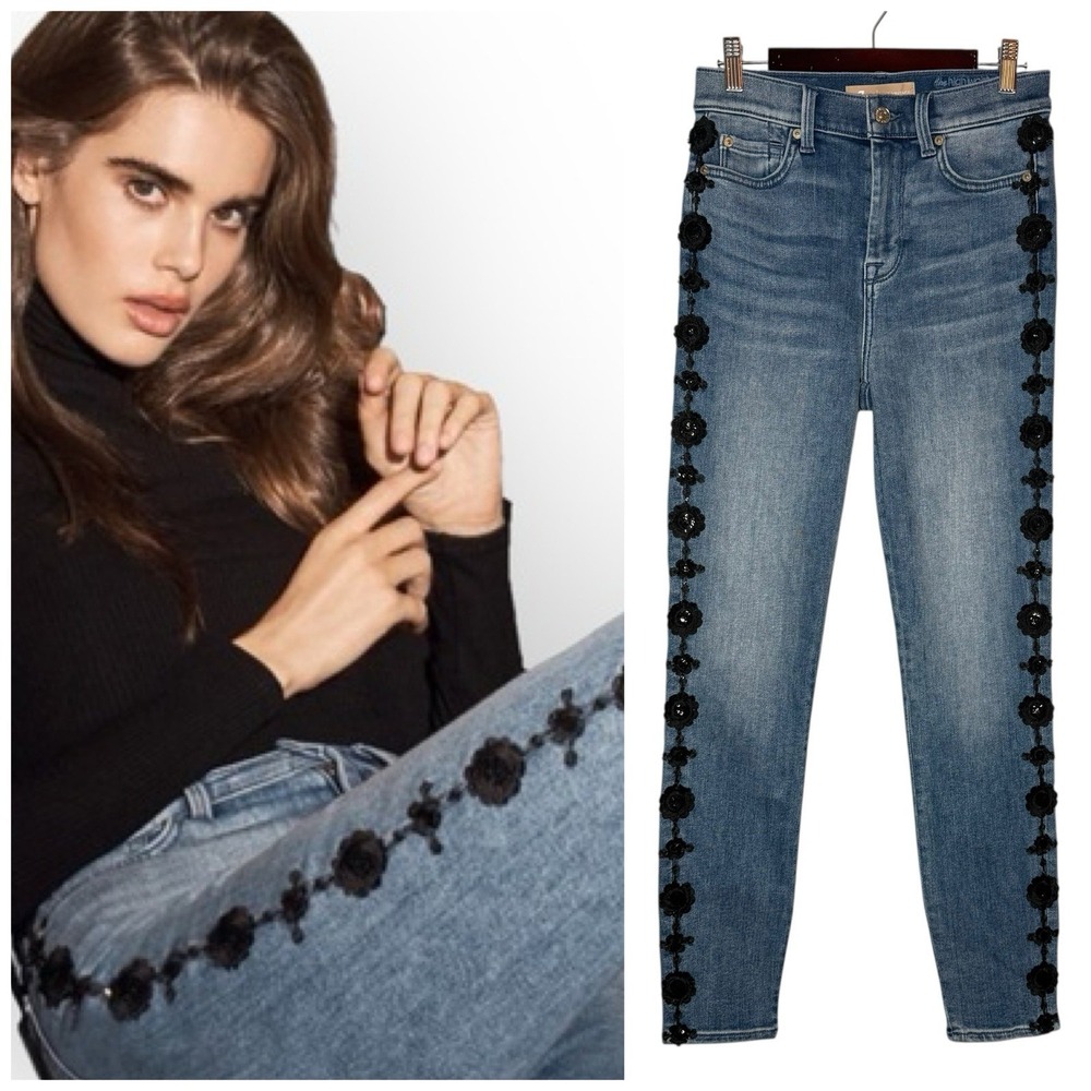 7 For All Mankind Jeans 25 Luxe Vintage High Waist Ankle Skinny Blue Embroidered